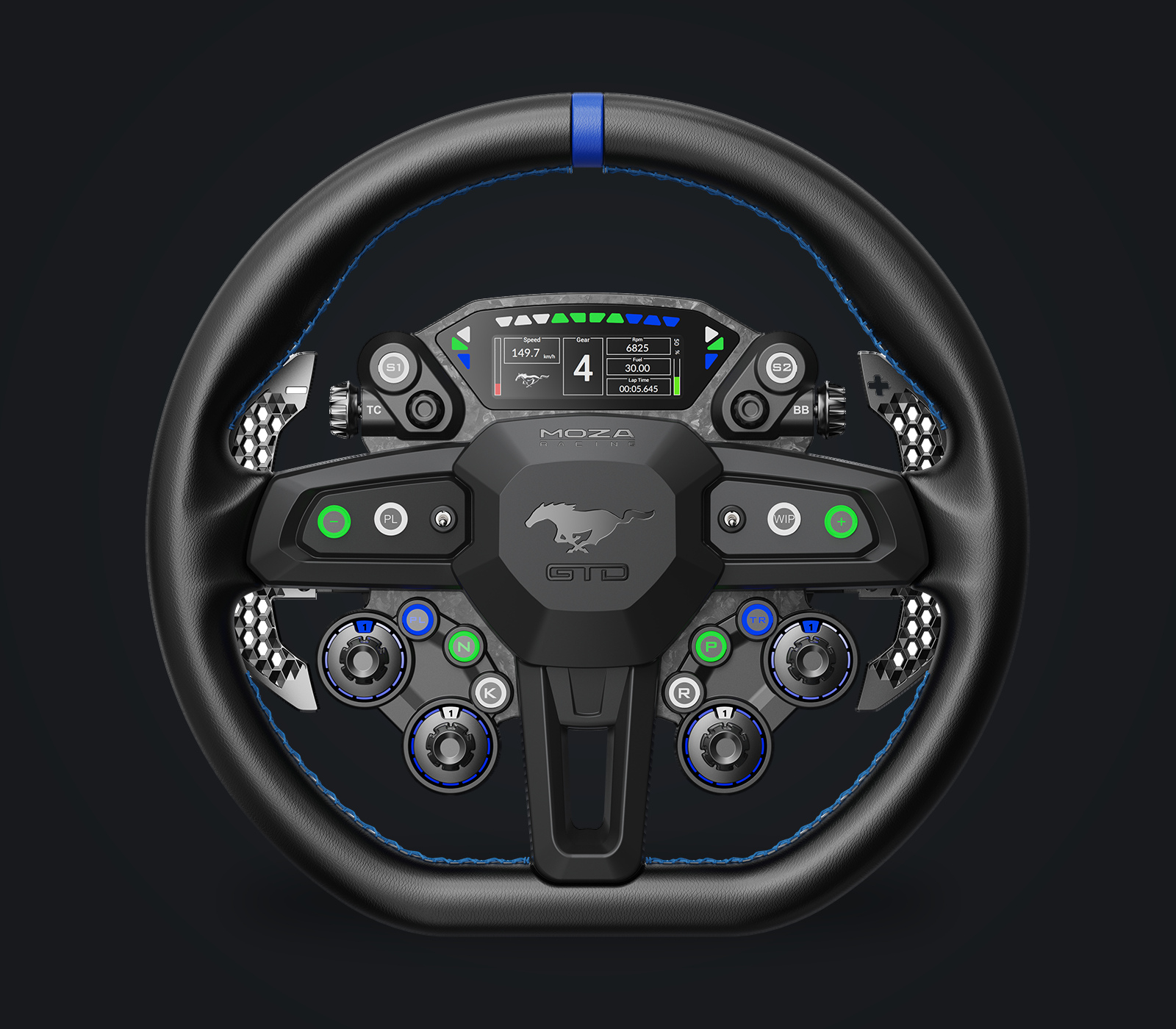 MOZA Ford Mustang GTD Wheel direksiyonunun önden görünümü