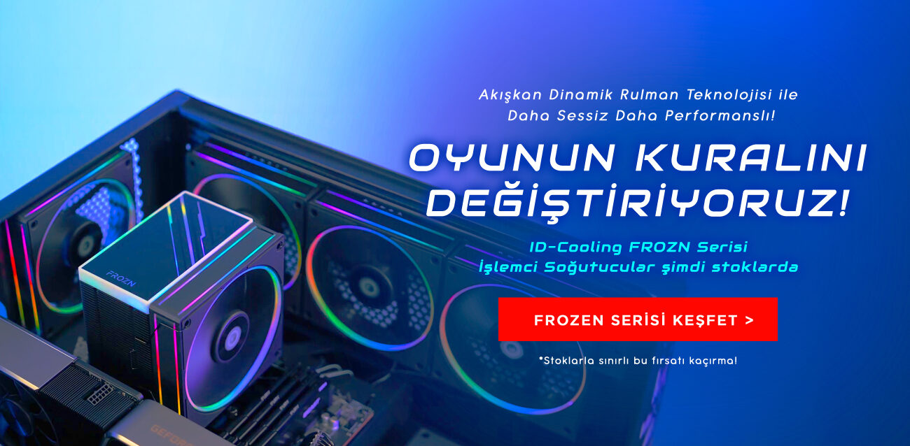 <p>ID-Cooling Frozn Serisi İşlemci Soğutucular şimdi stoklarda!</p><p><span style=font-size: 0.8125rem; letter-spacing: 0.1px;>ID-COOLING FROZN ürünleri ile bilgisayarınızın ısısını düşürün, performansını yükseltin!💯</span><br></p><p><span style=font-size: 0.8125rem; letter-spacing: 0.1px;>Bilgisayarınız çok ısınmaktan yoruldu mu? Oyunlarda FPS düşüşleri mi yaşıyorsunuz? FROZN serisi işlemci soğutucuları ile ısıya veda, performansa merhaba deyin!</span><br></p><p><span style=font-size: 0.8125rem; letter-spacing: 0.1px;>FROZN serisi güçlü hava akışı, yüksek ısı dağılım kapasitesi ve şık tasarımlarıyla her bilgisayar için mükemmel çözümler sunar.</span><br></p>