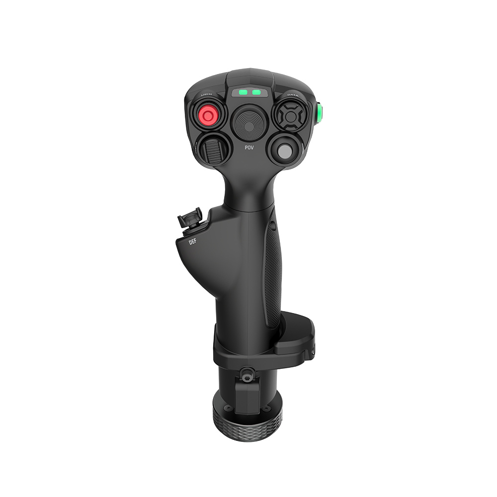 Moza MHG uçuş tutamağının ön yüzü, mini-stick ve kumandaları