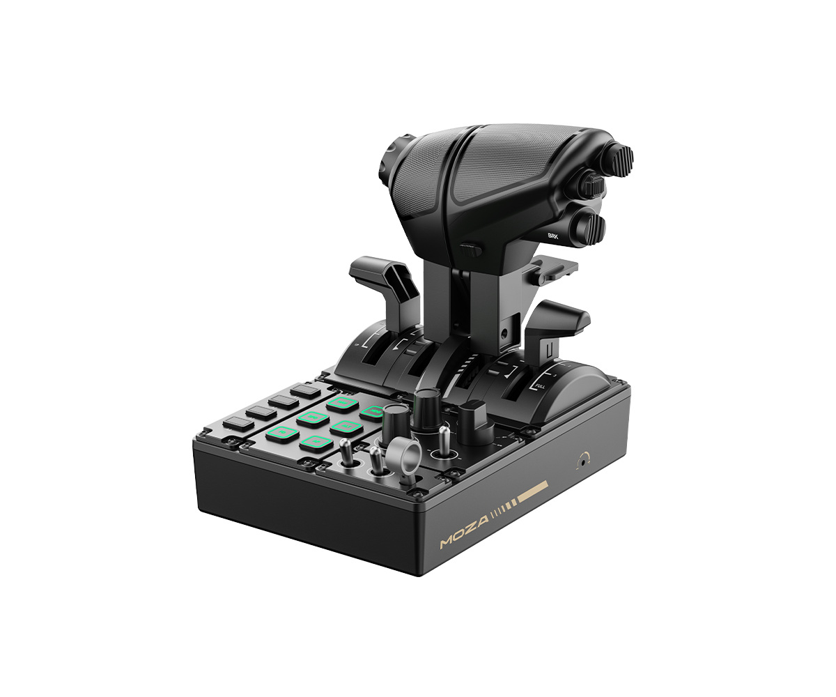Moza MTQ Throttle Quadrant, standart TQF kolları ve ön kontrol paneli