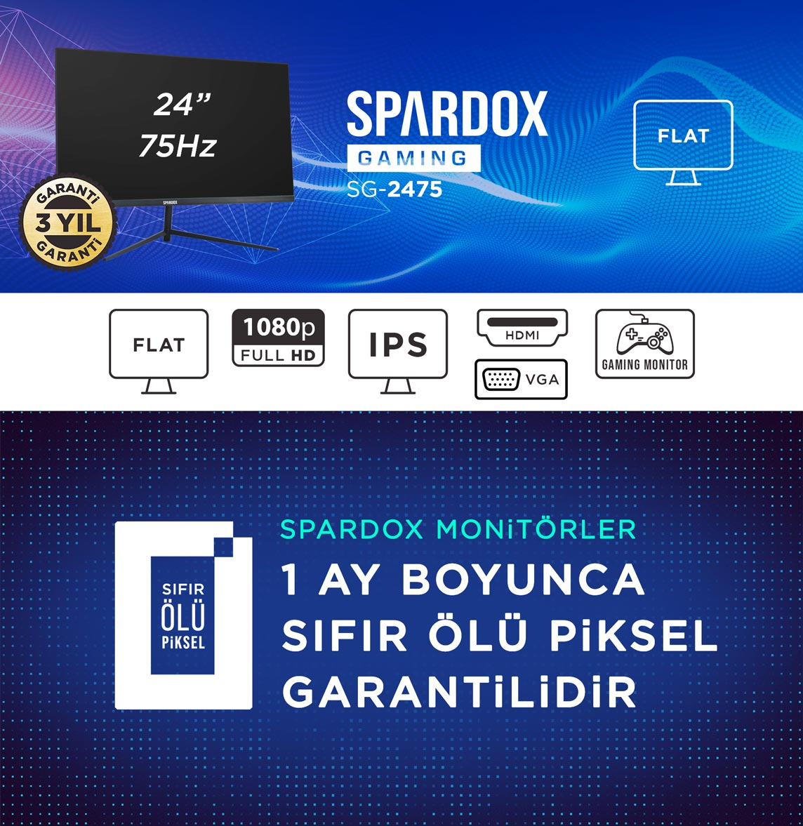 Spardox Gaming SG-2475 24" 1ms 75Hz IPS HDMI FullHD Flat Monitör