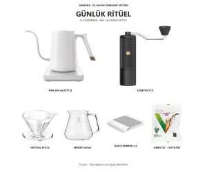 Gelbura Günlük Ritüel C5 ve V60 Isı Ayarlı Kahve Demleme Seti-Beyaz