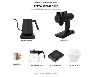 Gelbura Usta Demleme Sculptor 078 ve Kalita Tsubame Isı Ayarlı Kahve Seti-Siyah