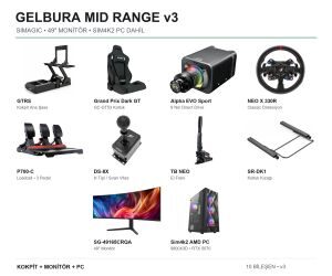 Gelbura Mid Range v3 9Nm GTRS Simagic 49 İnç Monitör ve Sim4k2 PC Dahil Sim Racing Paketi