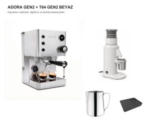 idose Adora Gen2 ve T64 Gen2 Beyaz Süt Potu ve Tamper Matlı Espresso Bundle
