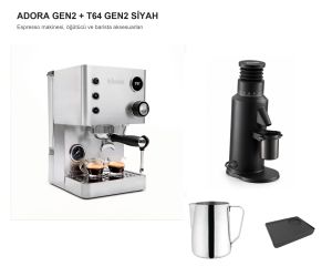 idose Adora Gen2 ve T64 Gen2 Siyah Süt Potu ve Tamper Matlı Espresso Bundle
